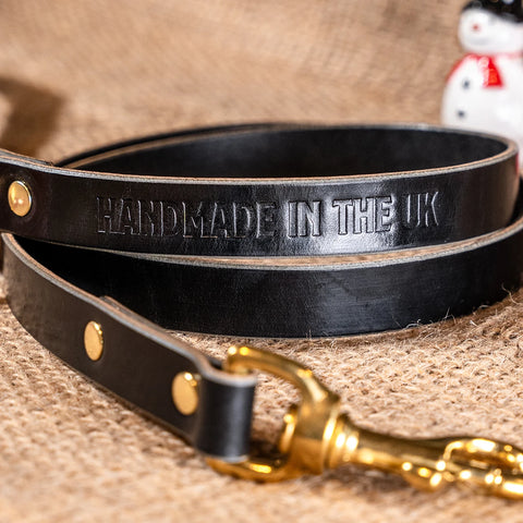 black leather dog lead handmade in UK