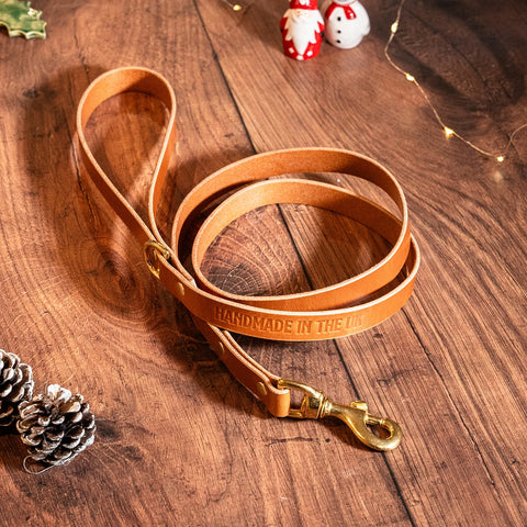 light brown leather dog lead