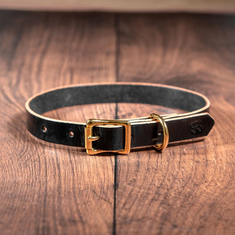 personalised black leather collar for dogs
