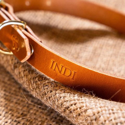 personalised tan leather collar