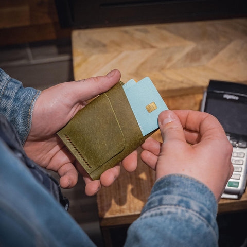 Handmade Leather Cardholder - Olive Green