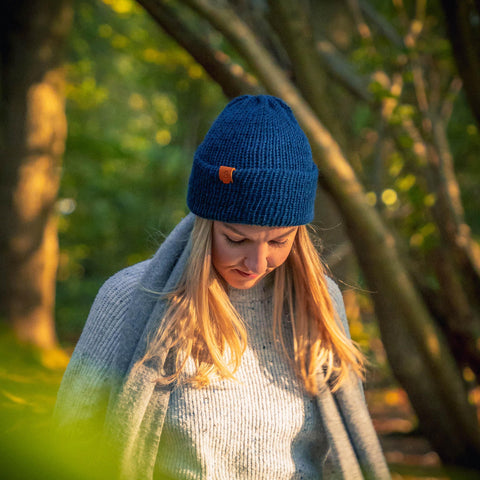 Alpaca Wool Beanie Hat - Petrol Mix