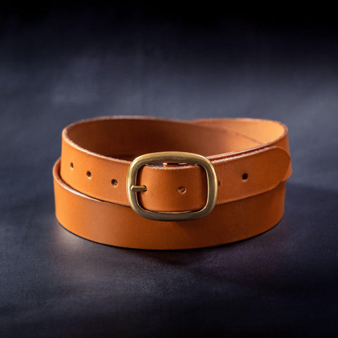 Leather belt tan and gold 