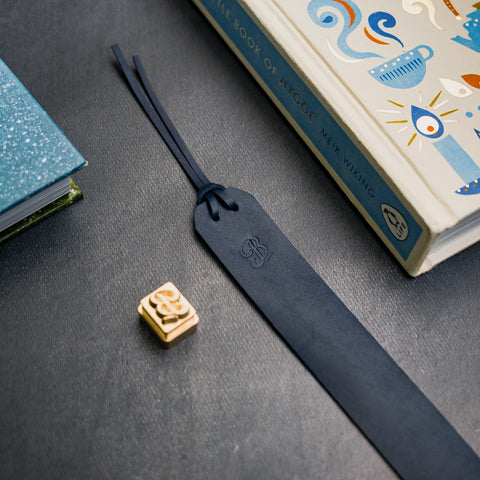 Navy Leather Bookmark